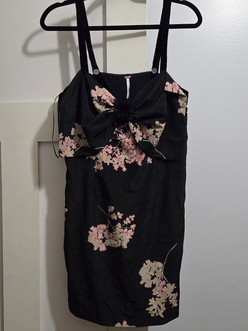 Free People Black Dress with Floral Pattern And Accent Bow